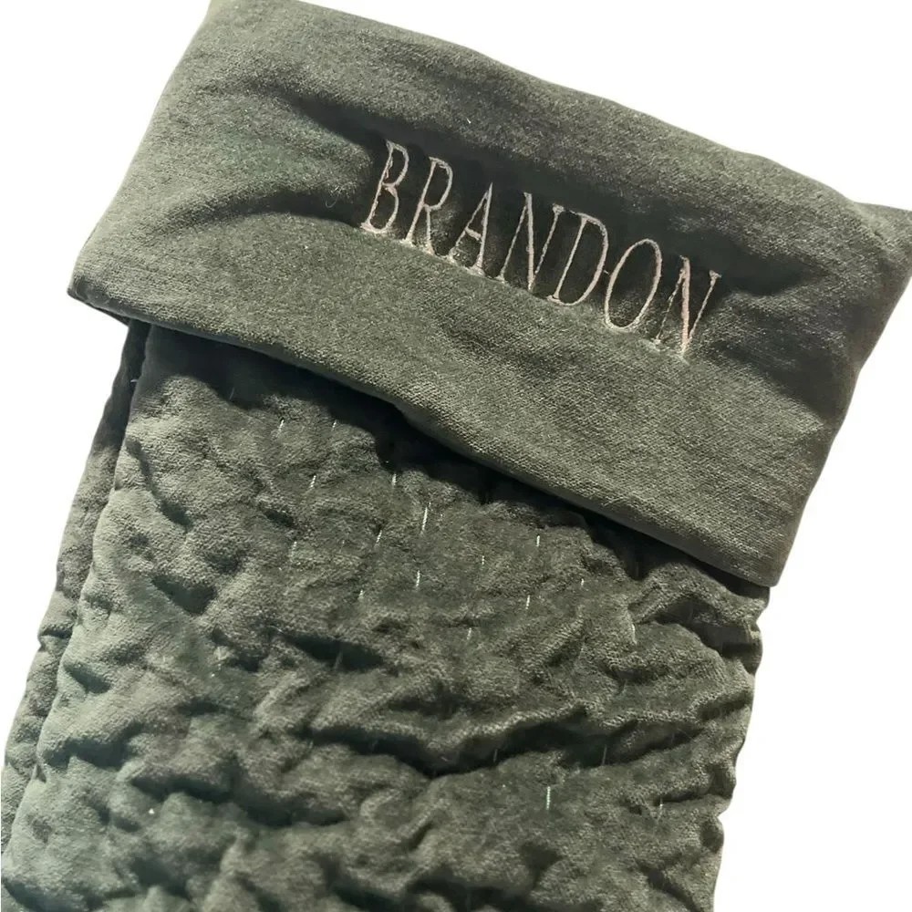 Pottery Barn Green Quilted Christmas Stocking Personalized Brandon NWT